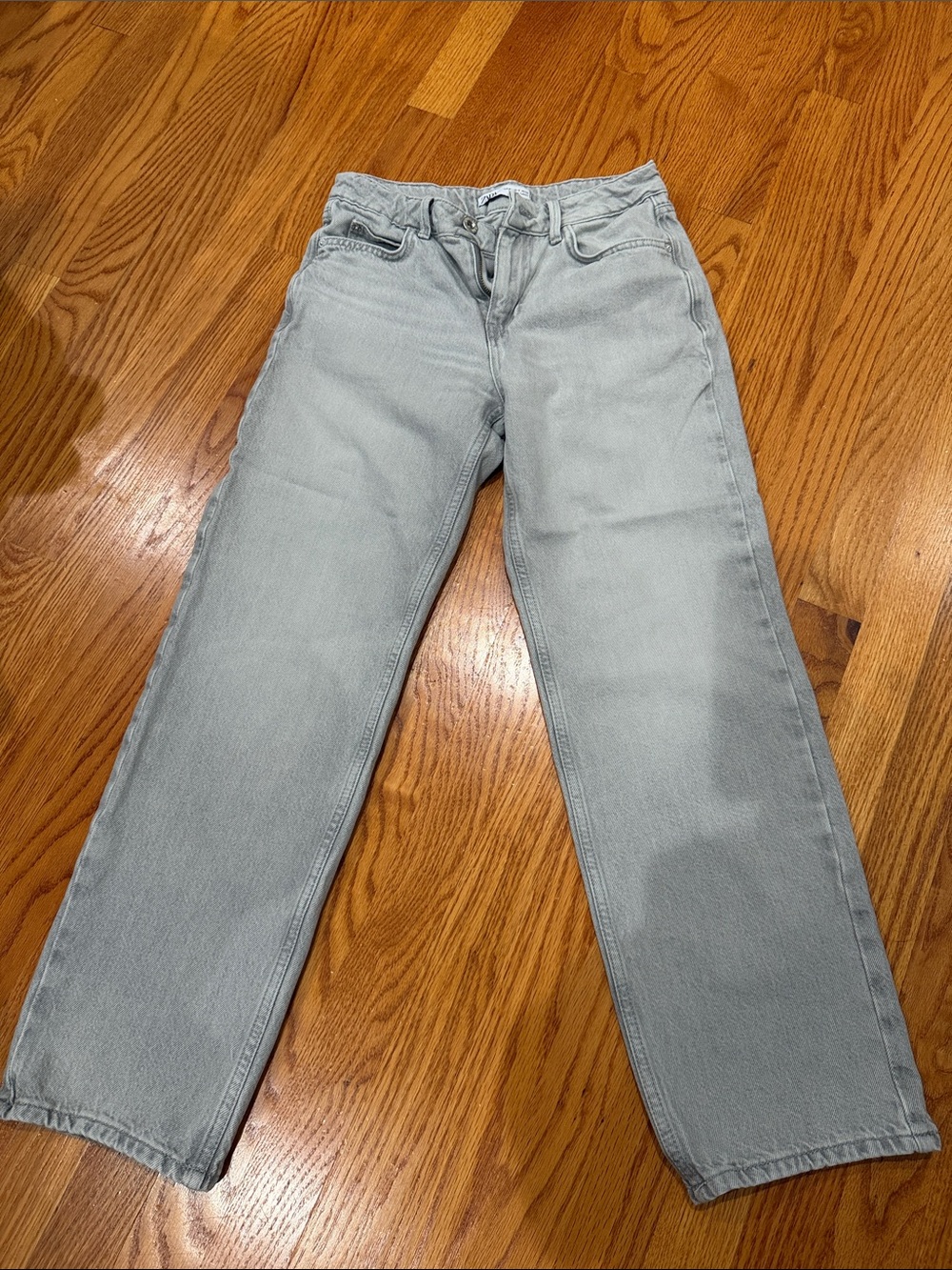 Zara Pale Gray Straight-Leg Jeans